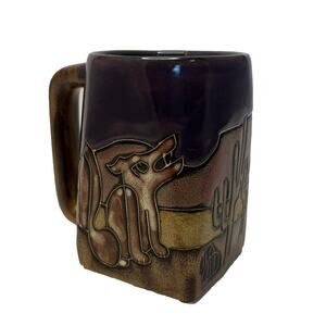 Mara Mexico Wolf Coyote Cactus Signed Stoneware Howling at the Moon Coffee Mug